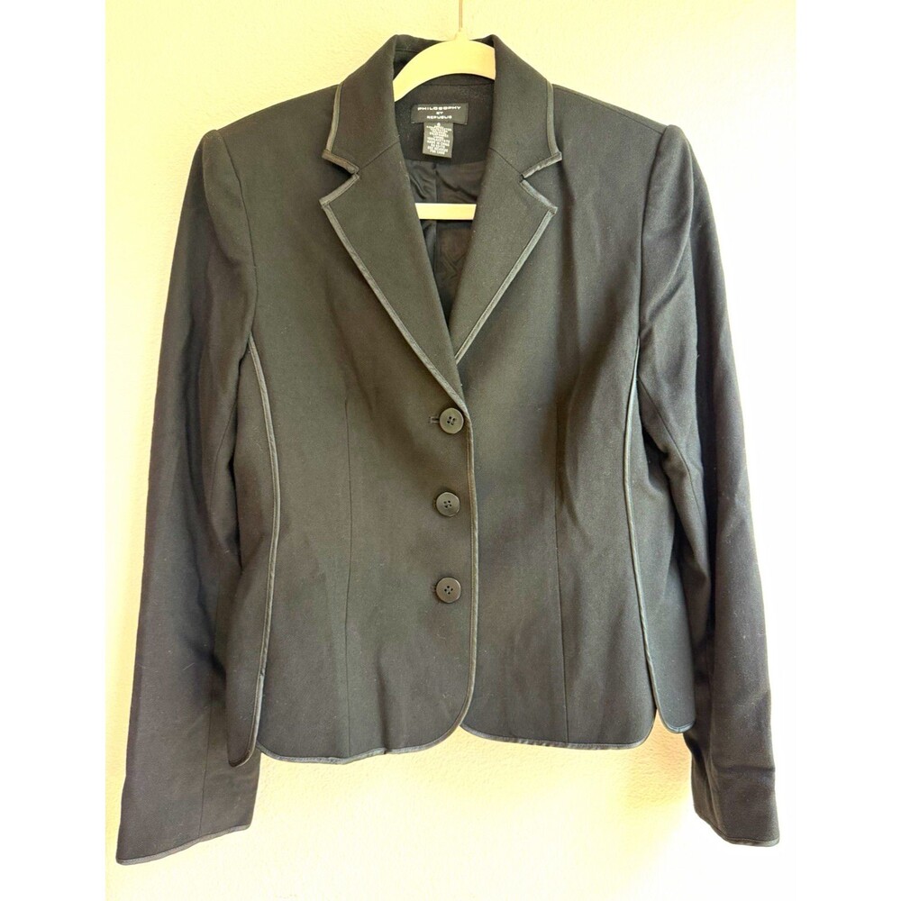 Philosophy by Republic Black Blazer Size 6 Notch Lapel 3-Button Lined
